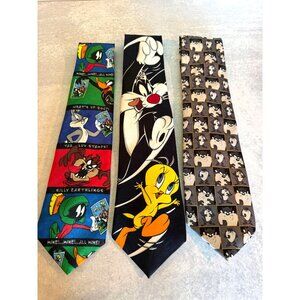 Set of 3 Vintage Looney Tunes Ties – Taz, Tweety & Sylvester, and Stamp Collecti